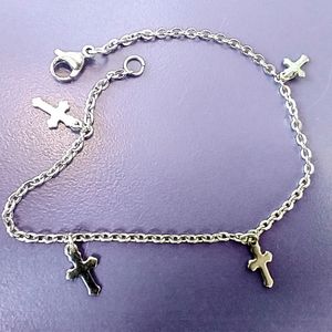 Faith Cross Dangle Charm Bracelet Stainless Steel Lobster Clasp SS Silver